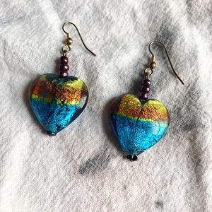 Handmade, Colorful, Glass Beaded, Heart Earrings